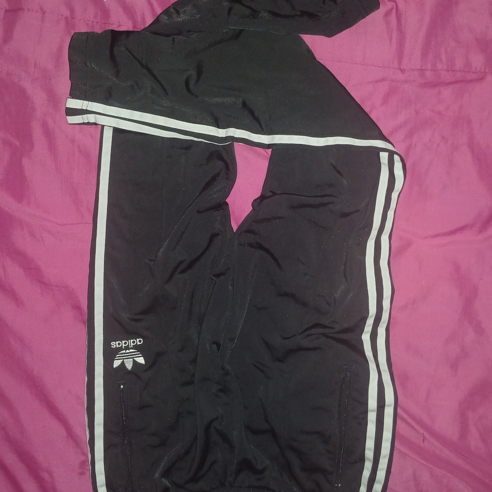 Adidas Womans Black Joggers with White Stripes